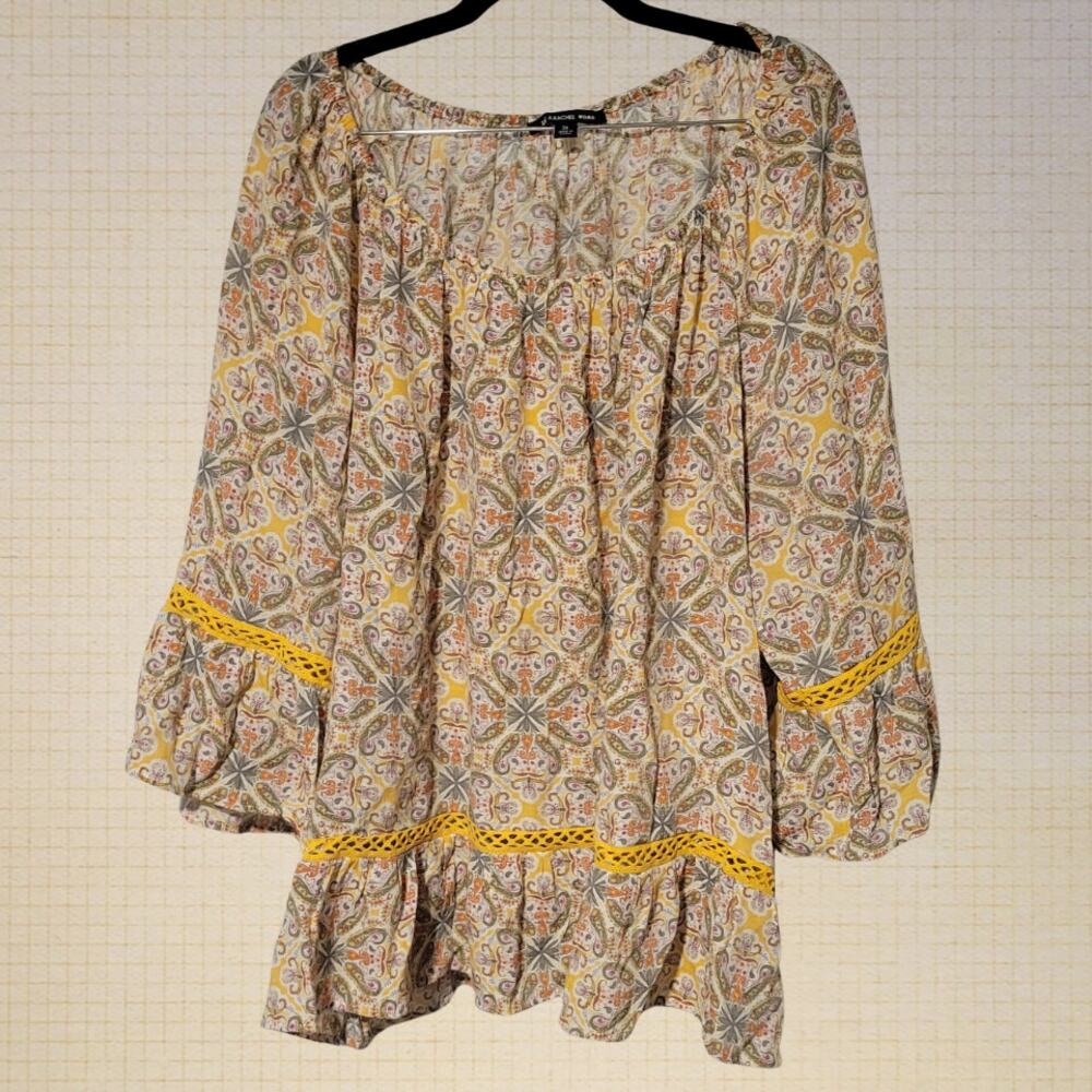Boho y2k Zac and Rachel Oversized Blouse Elastic Oval Neck 3/4 Sleeves 2X